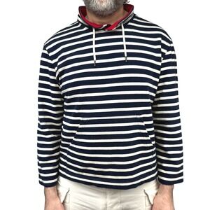 SAINT JAMES L’ATELIER Striped Cotton Blue Ecru Red Stand-up Collar Sweatshirt L